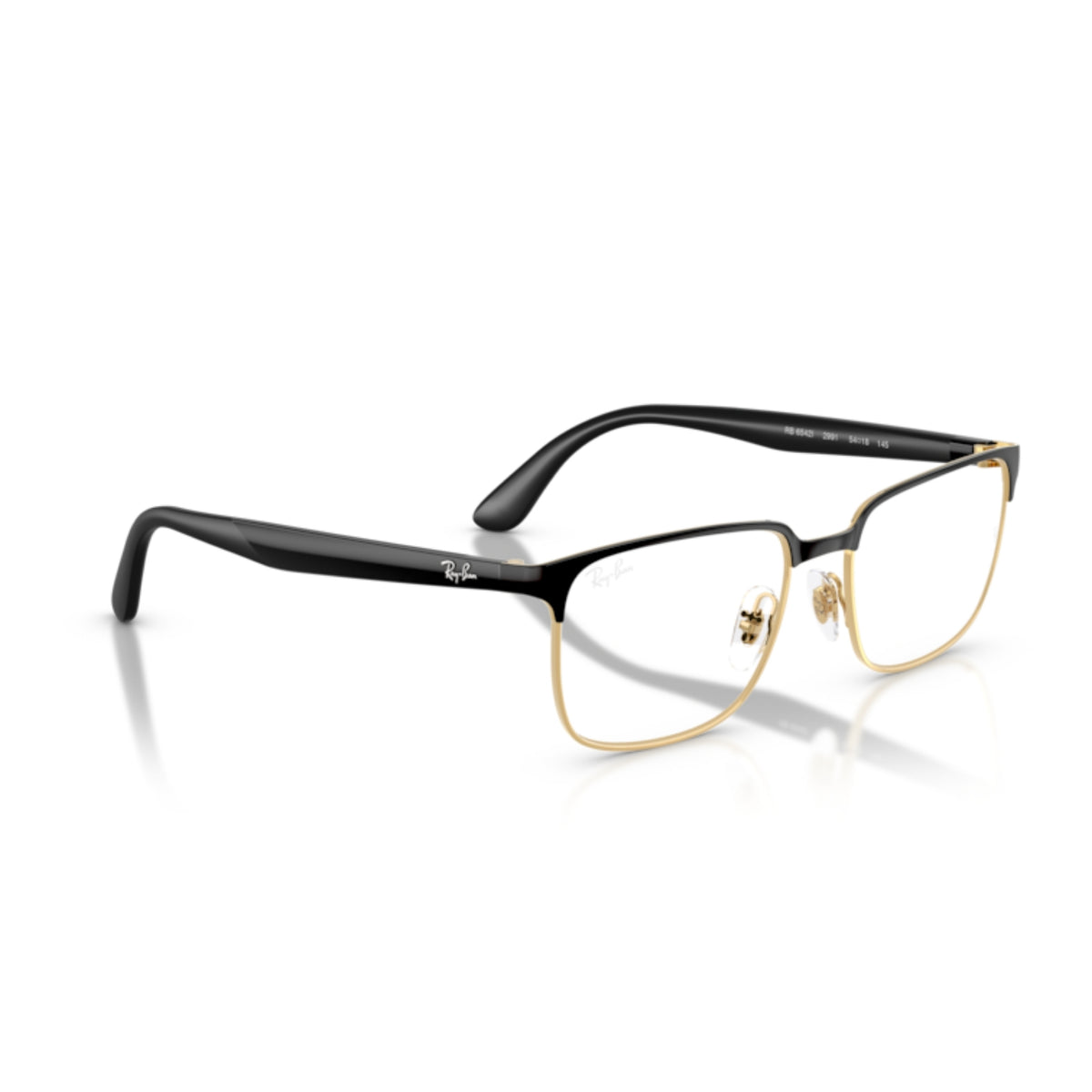 Ray-Ban RX6542I black on gold rectangle eyeglasses, angled view