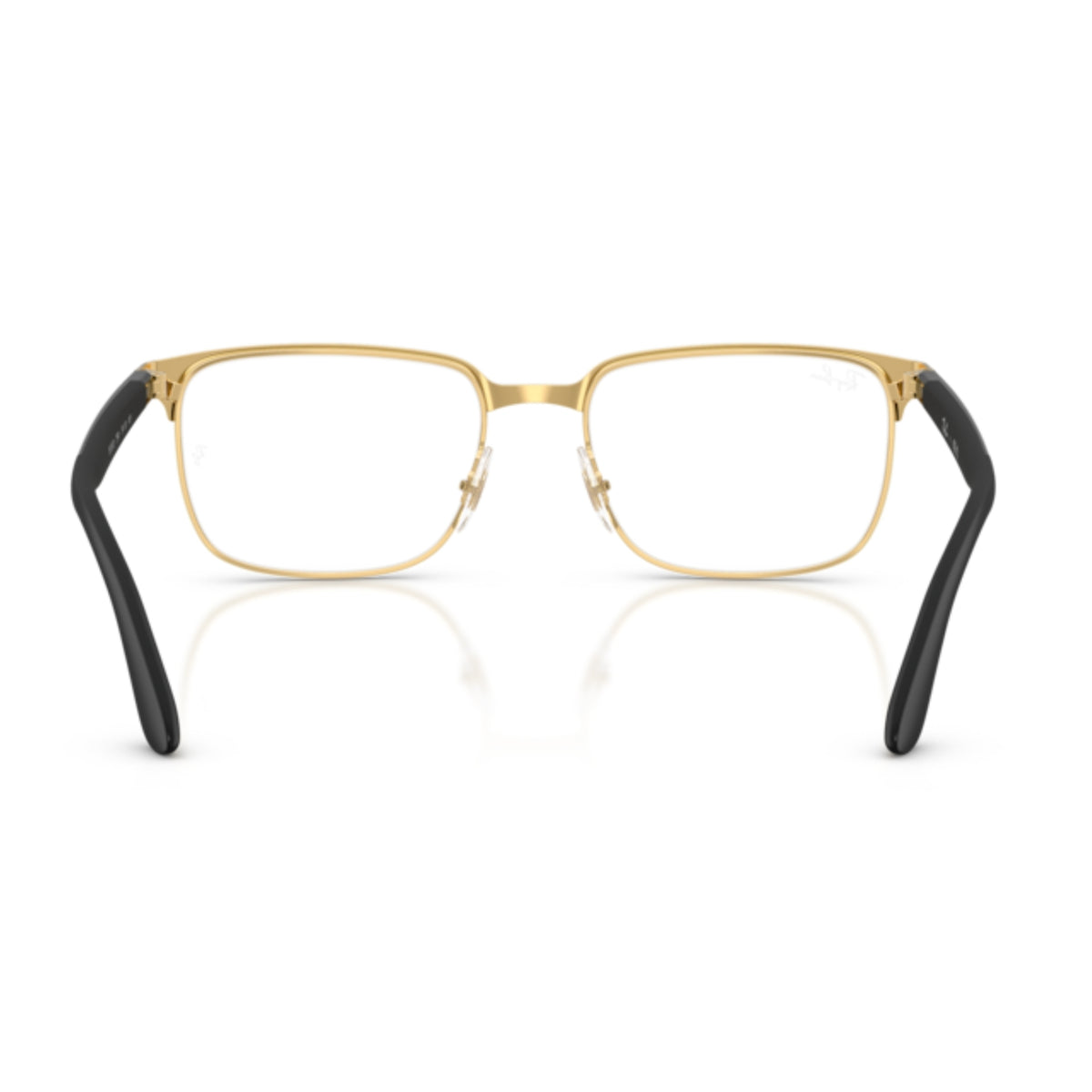 Ray-Ban RX6542I black on gold rectangle eyeglasses, back view of the frame and temples