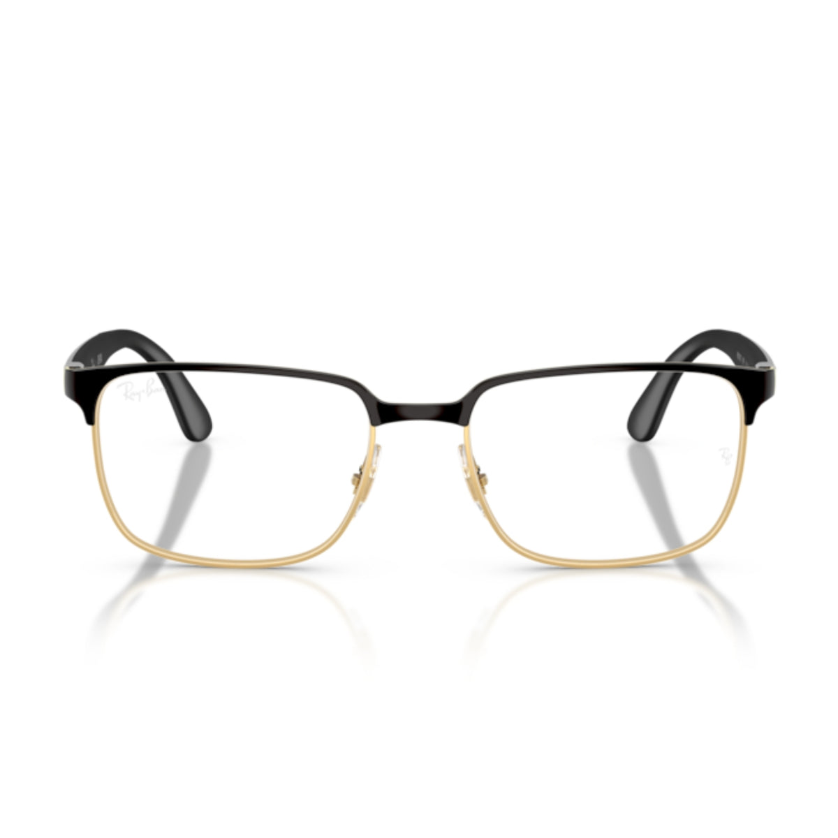 Ray-Ban RX6542I black on gold rectangle eyeglasses, full-rim metal and lightweight frame