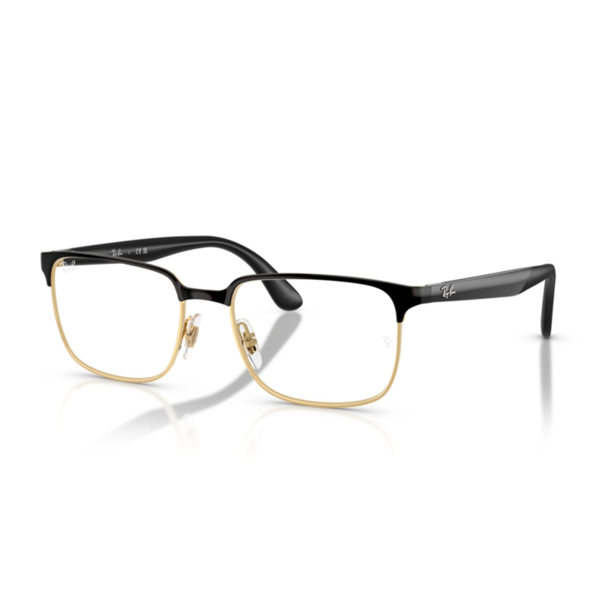 Ray-Ban RX6542I black on gold rectangle eyeglasses with metal and lightweight frame
