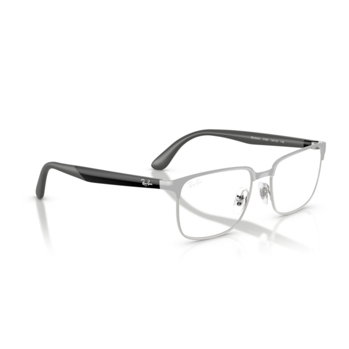 Ray-Ban RX6542I gunmetal rectangle eyeglasses, angled view