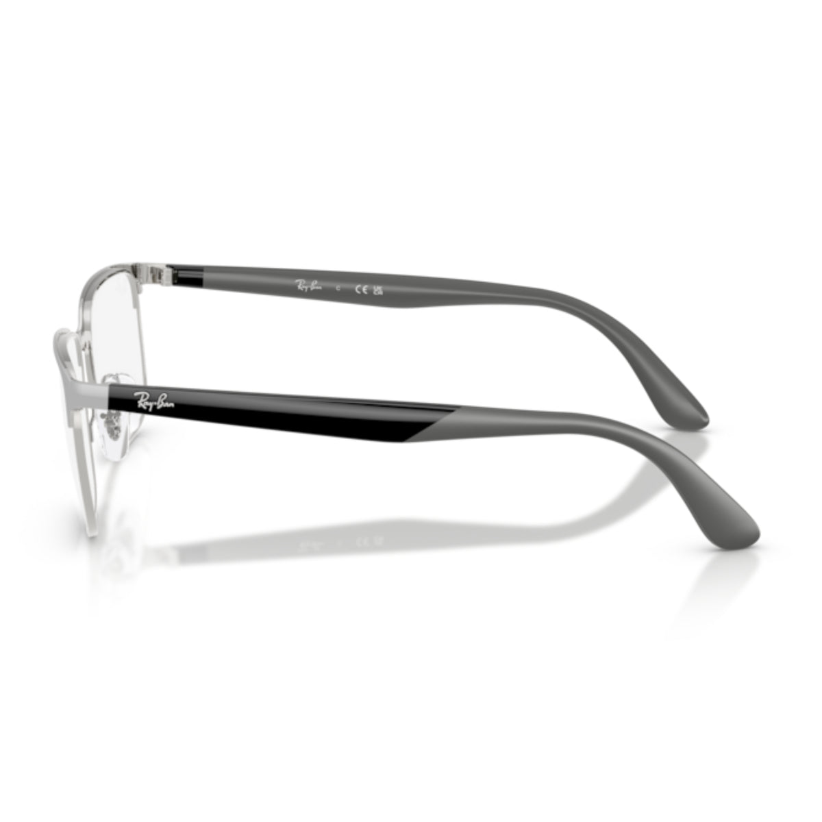 Ray-Ban RX6542I gunmetal rectangle eyeglasses, side view of the black on grey temple