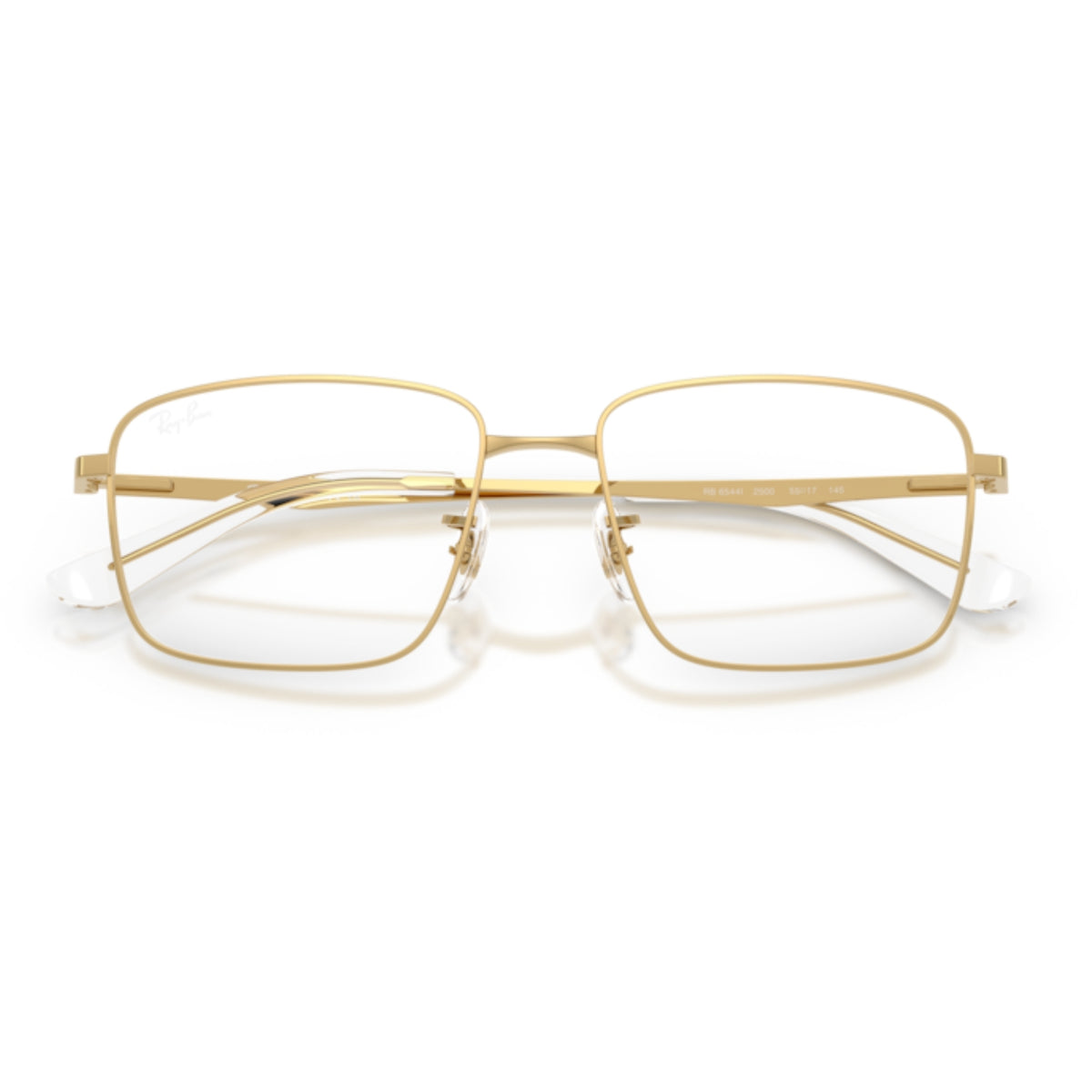 Ray-Ban RX6544I arista gold square eyeglasses, front view with the temples folded