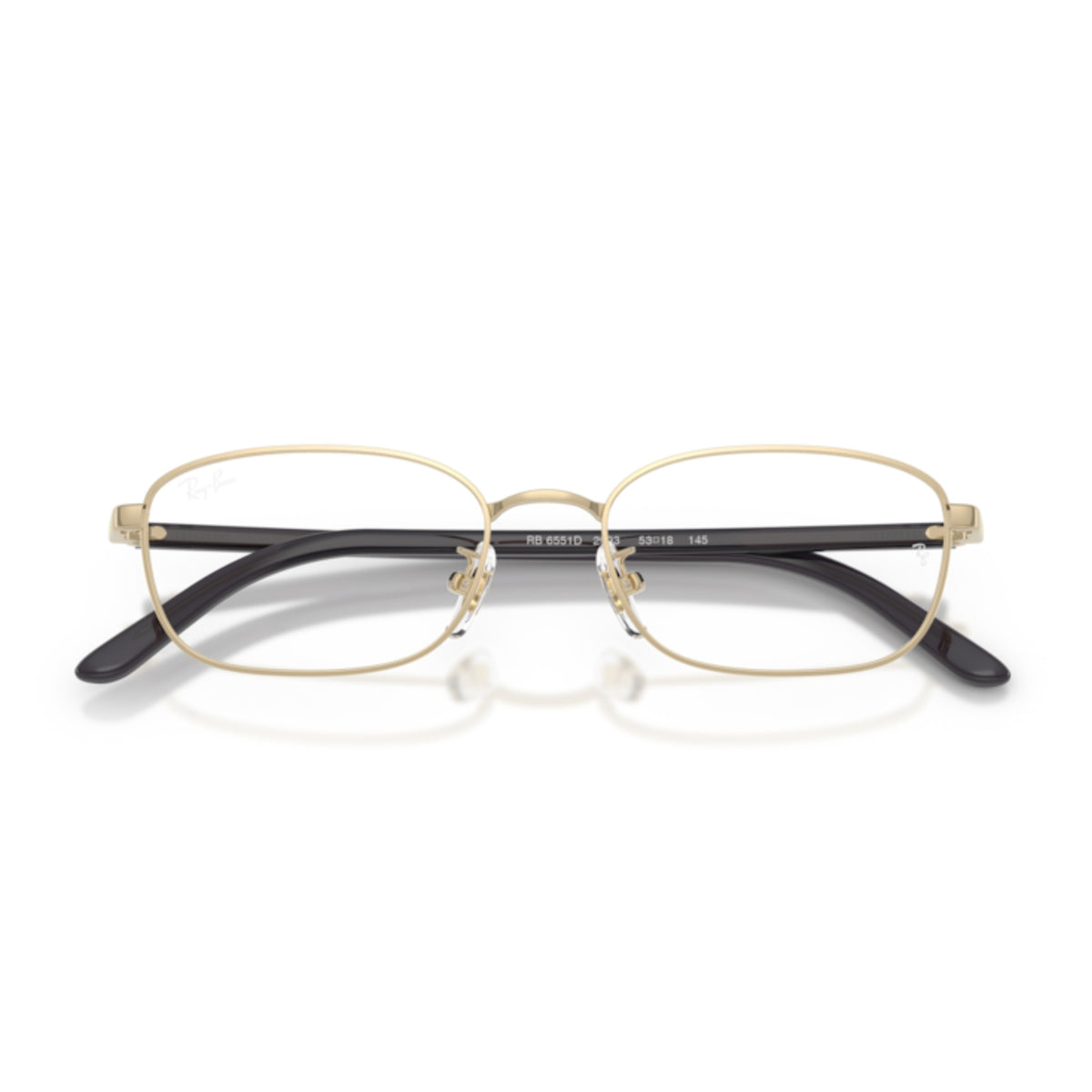 Ray-Ban RX6551D pale gold square eyeglasses, front view with the temples folded