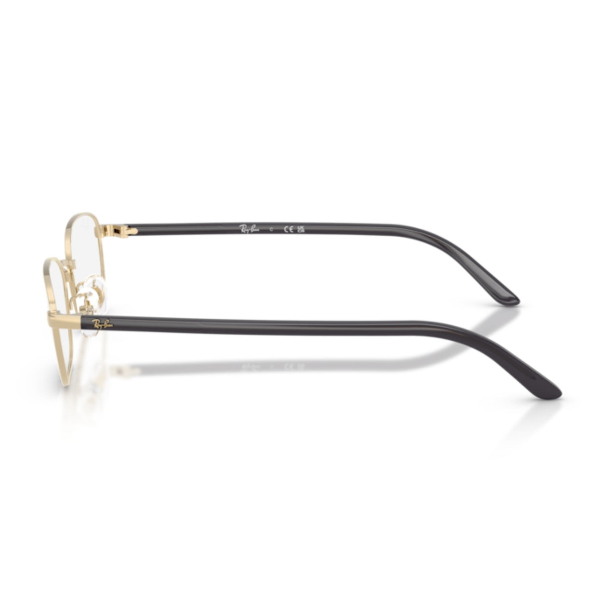 Ray-Ban RX6551D pale gold square eyeglasses, side view of the temple