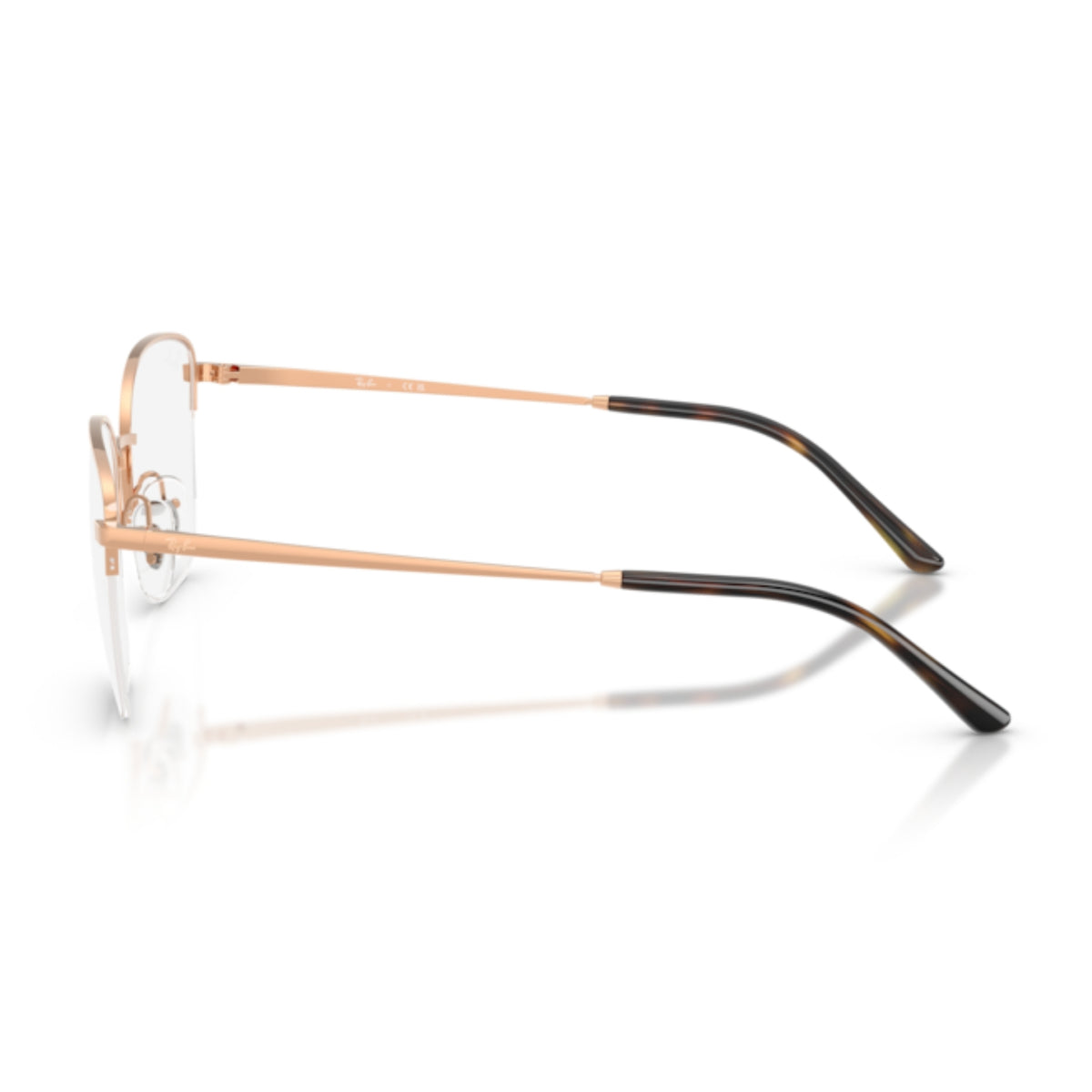 Ray-Ban RX6554I rose gold geometric eyeglasses, side view of the temple
