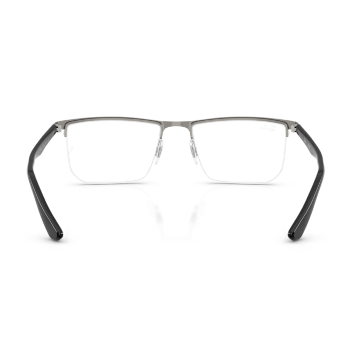 Ray-Ban RX6555I gunmetal rectangle eyeglasses, back view of the frame and temples