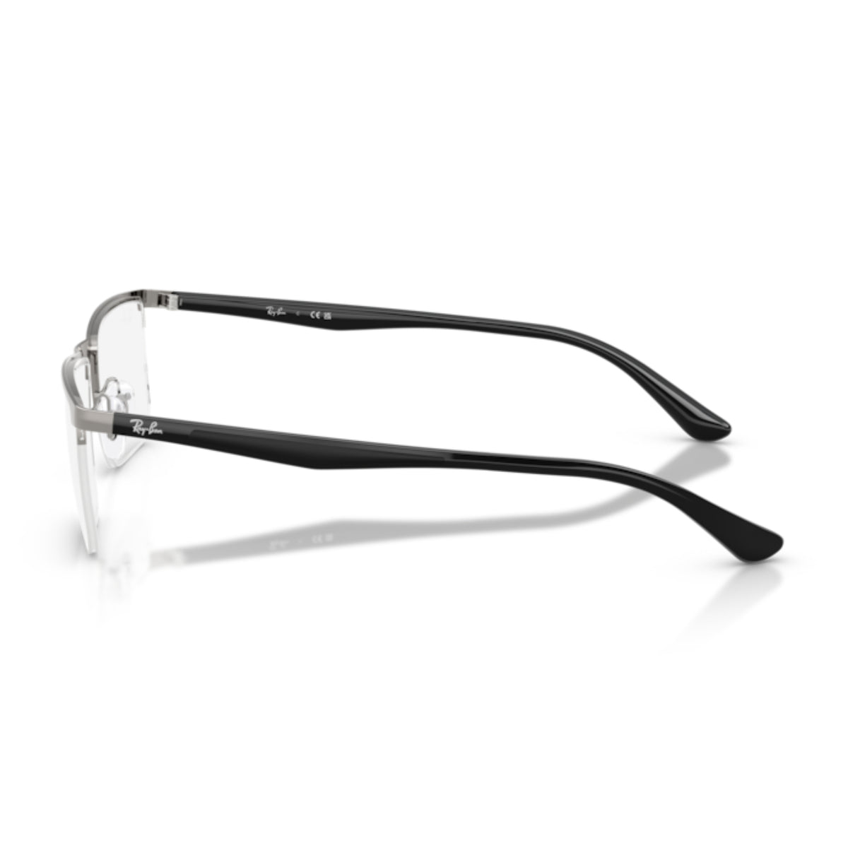 Ray-Ban RX6555I gunmetal rectangle eyeglasses, side view of the black temple