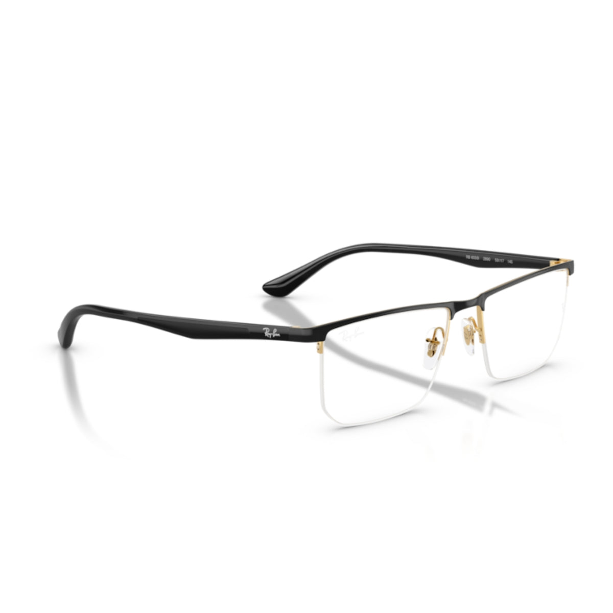Ray-Ban RX6555I black & gold rectangle eyeglasses, angled view