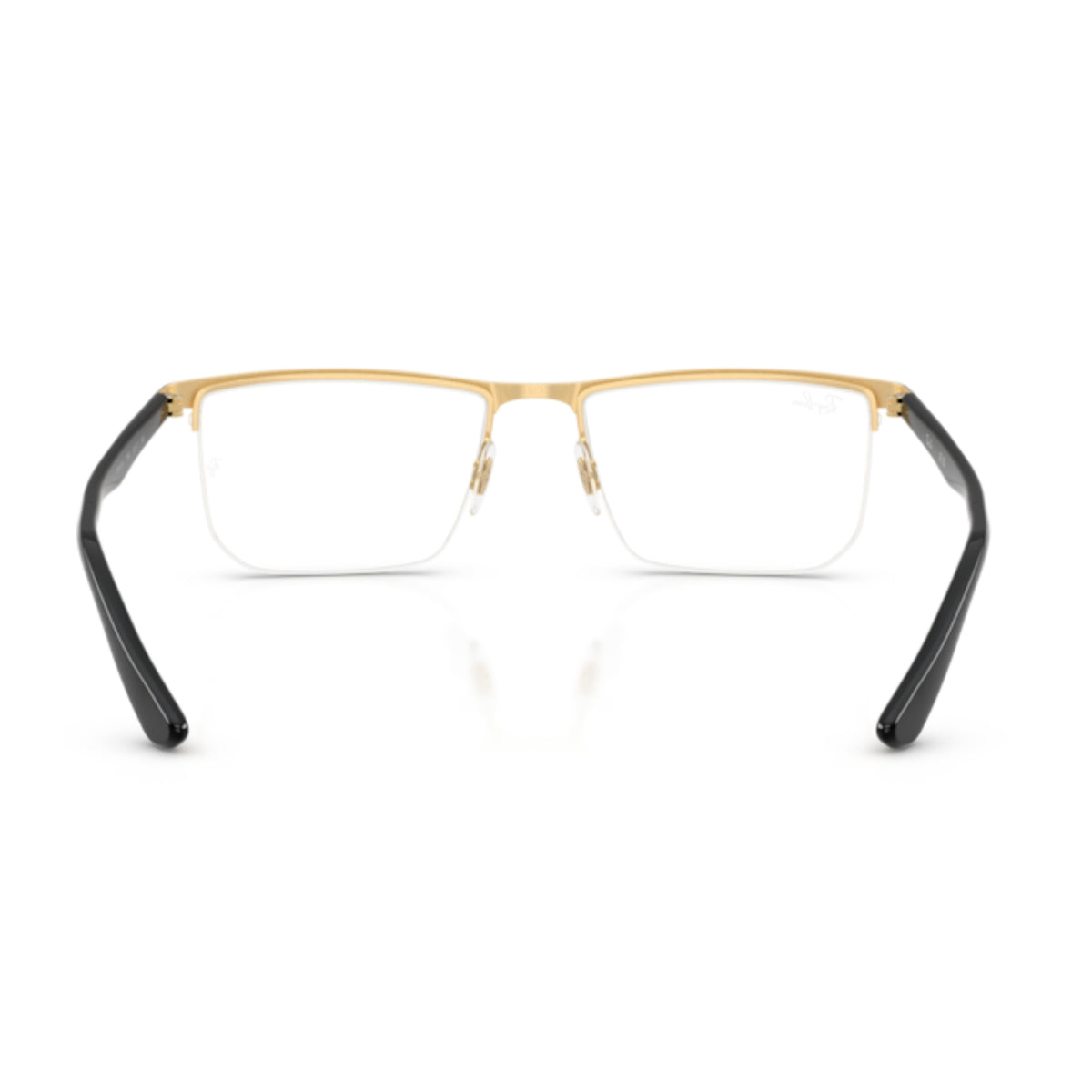 Ray-Ban RX6555I black & gold rectangle eyeglasses, back view of the frame and temples