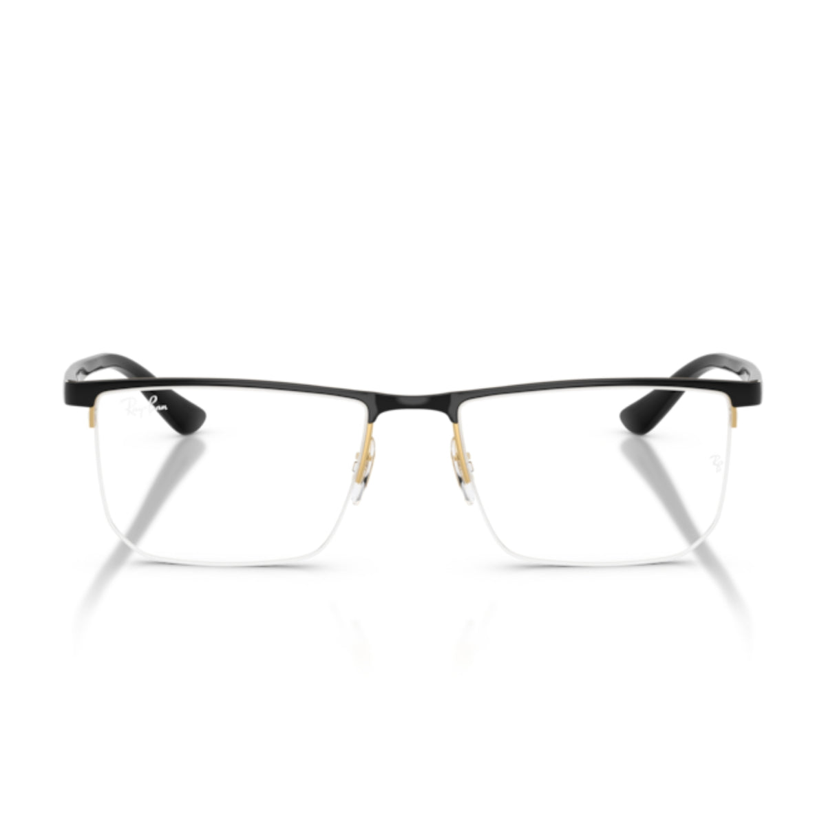 Ray-Ban RX6555I black & gold rectangle eyeglasses, half-rim metal and plastic frame