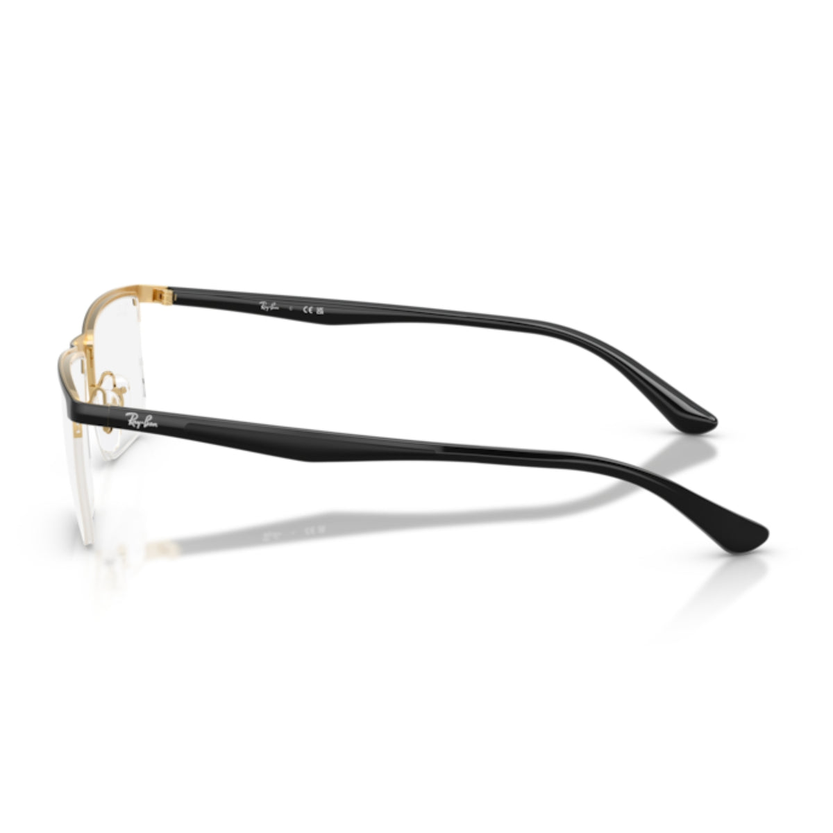 Ray-Ban RX6555I black & gold rectangle eyeglasses, side view of the temple