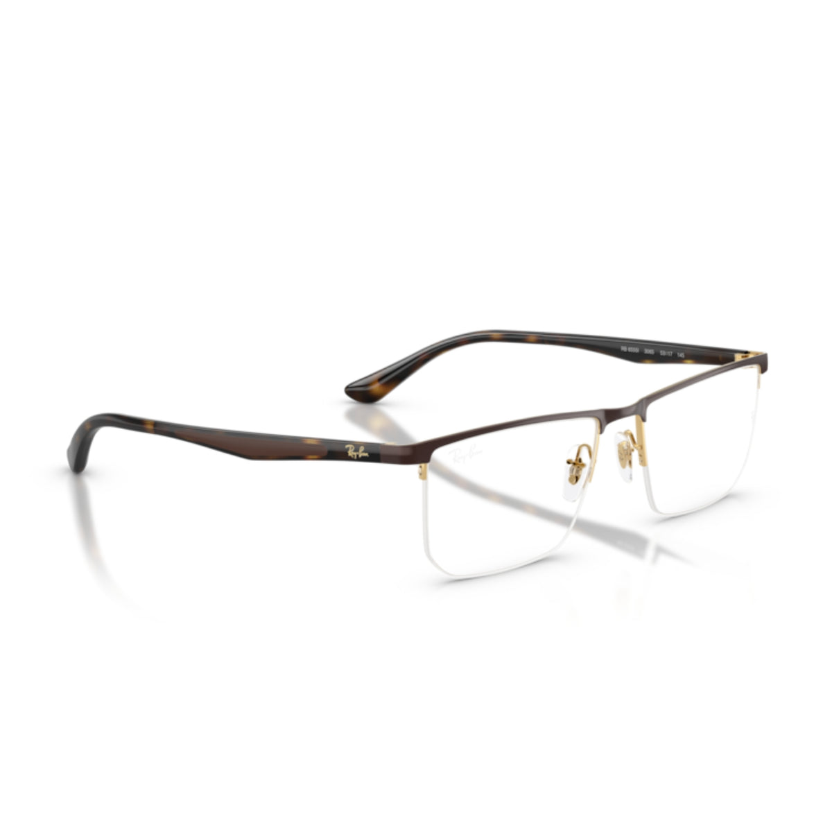 Ray-Ban RX6555I matte brown on arista rectangle eyeglasses, angled view