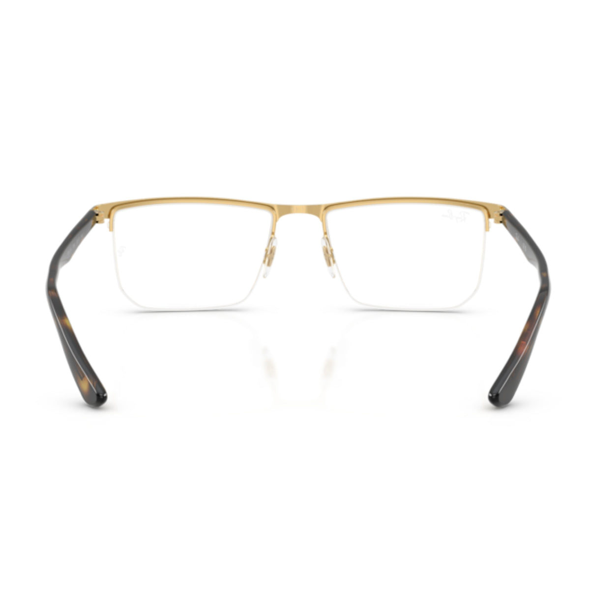 Ray-Ban RX6555I matte brown on arista rectangle eyeglasses, back view of the frame and temples