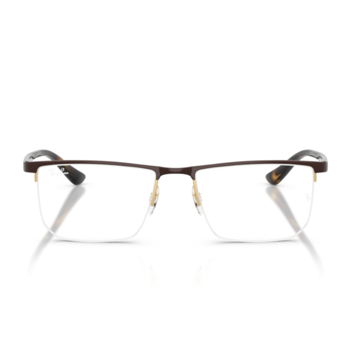 Ray-Ban RX6555I matte brown on arista rectangle eyeglasses, half-rim metal and plastic frame