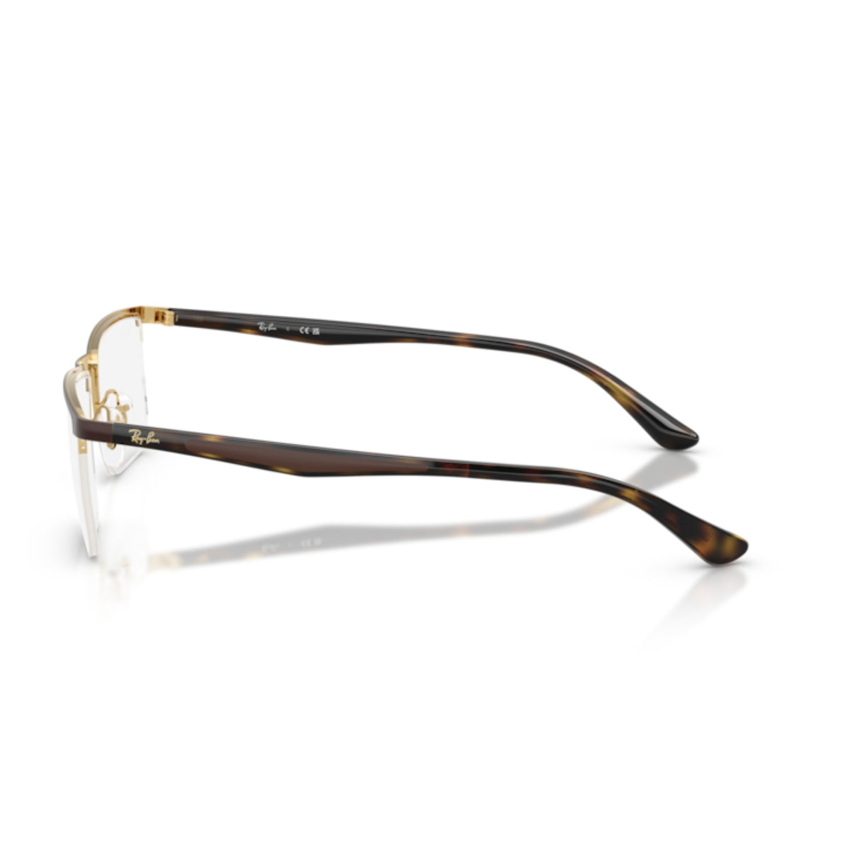 Ray-Ban RX6555I matte brown on arista rectangle eyeglasses, side view of the havana temple