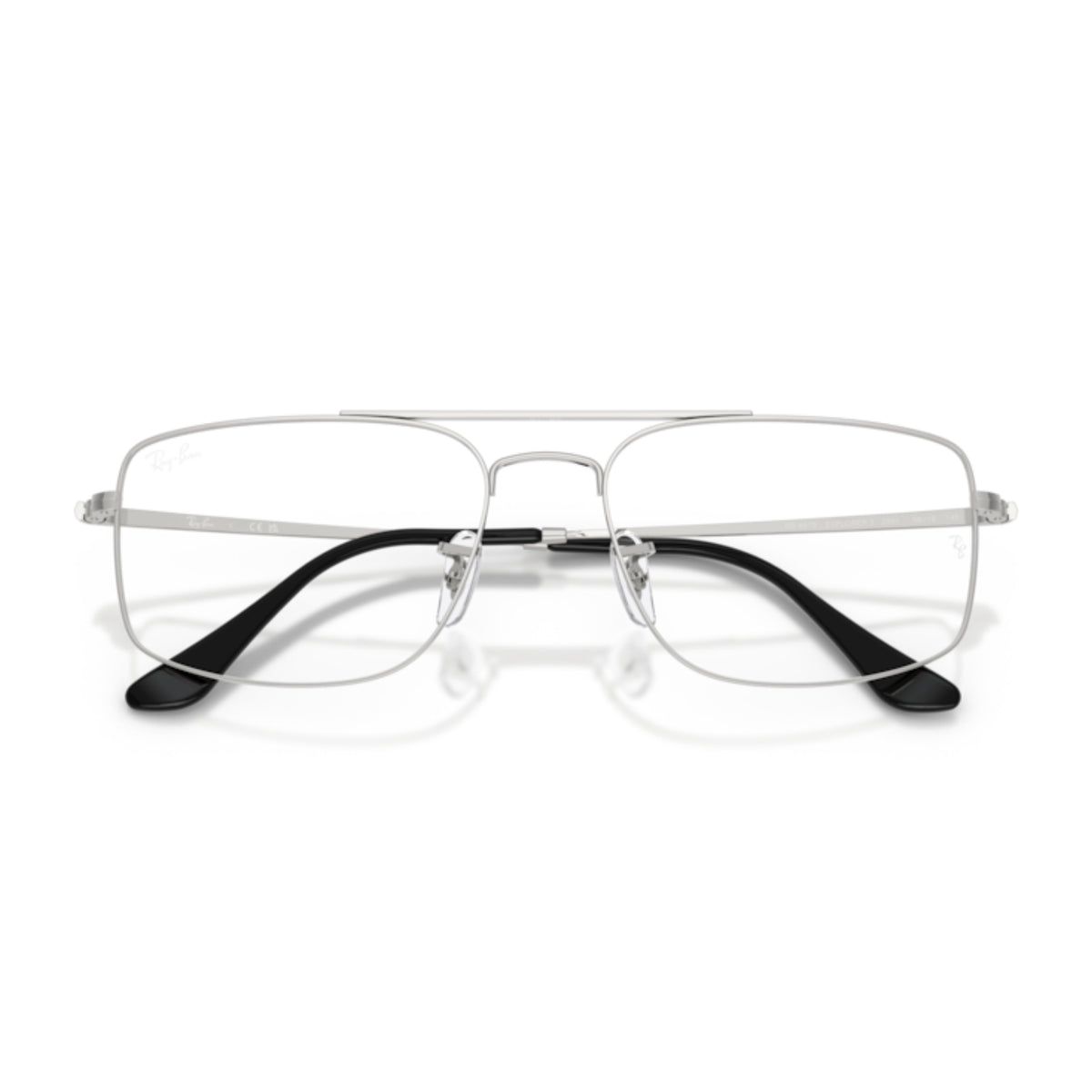 Ray-Ban RX6579 silver square eyeglasses, front view with the temples folded