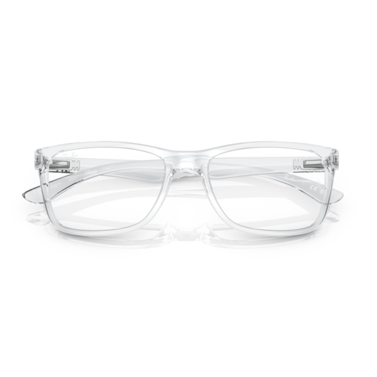 Ray-Ban RX7027I transparent square eyeglasses, front view with the temples folded