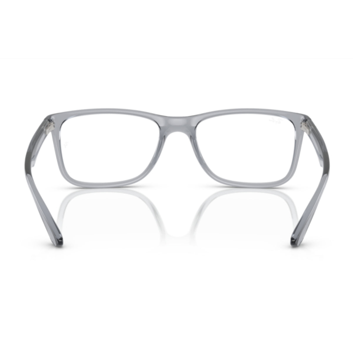 Ray-Ban RX7027I transparent grey square eyeglasses, back view of the frame and temples