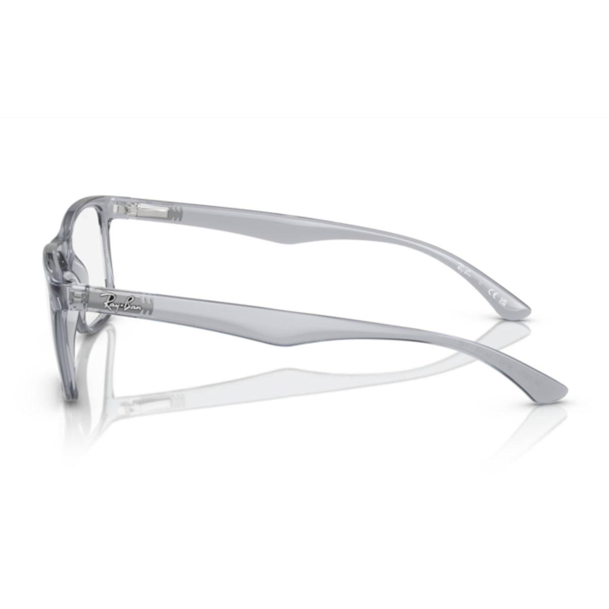 Ray-Ban RX7027I transparent grey square eyeglasses, side view of the temple