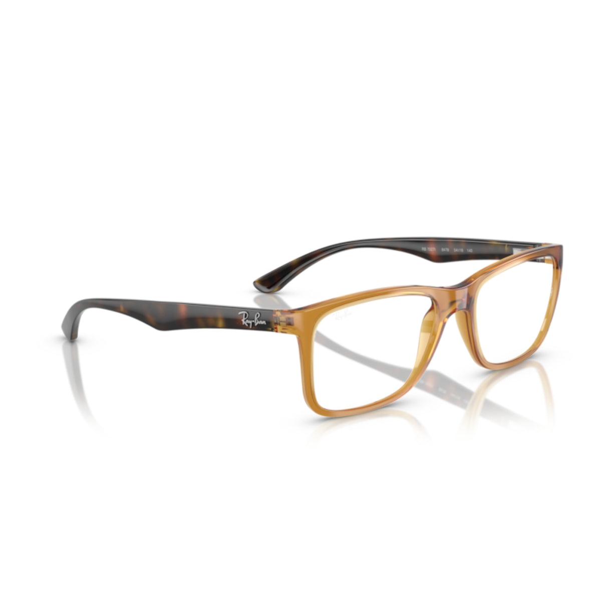 Ray-Ban RX7027I transparent yellow square eyeglasses, angled view