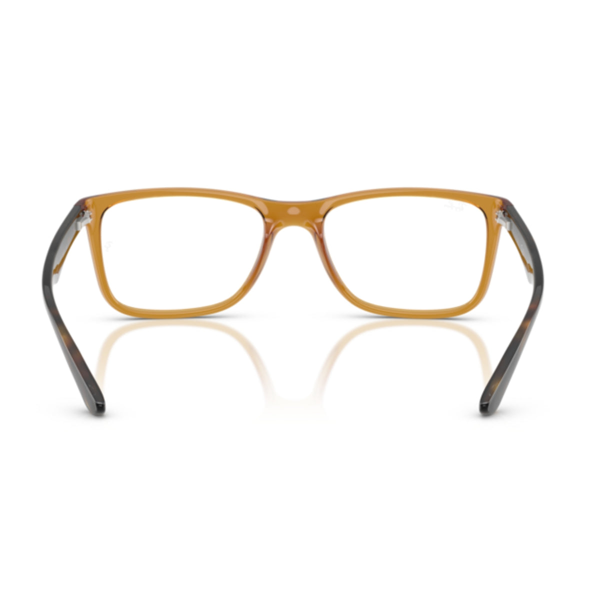Ray-Ban RX7027I transparent yellow square eyeglasses, back view of the frame and temples