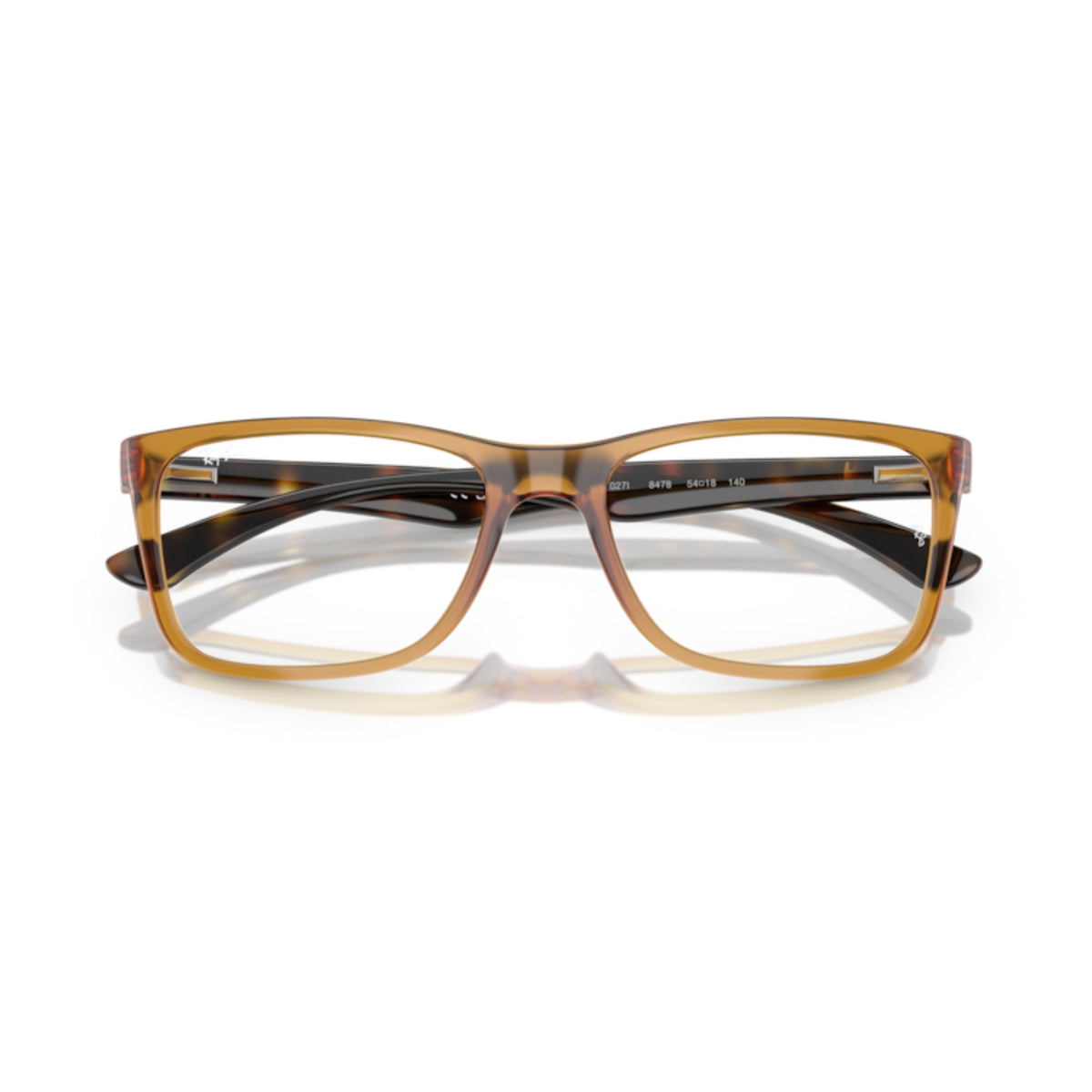 Ray-Ban RX7027I transparent yellow square eyeglasses, front view with the temples folded