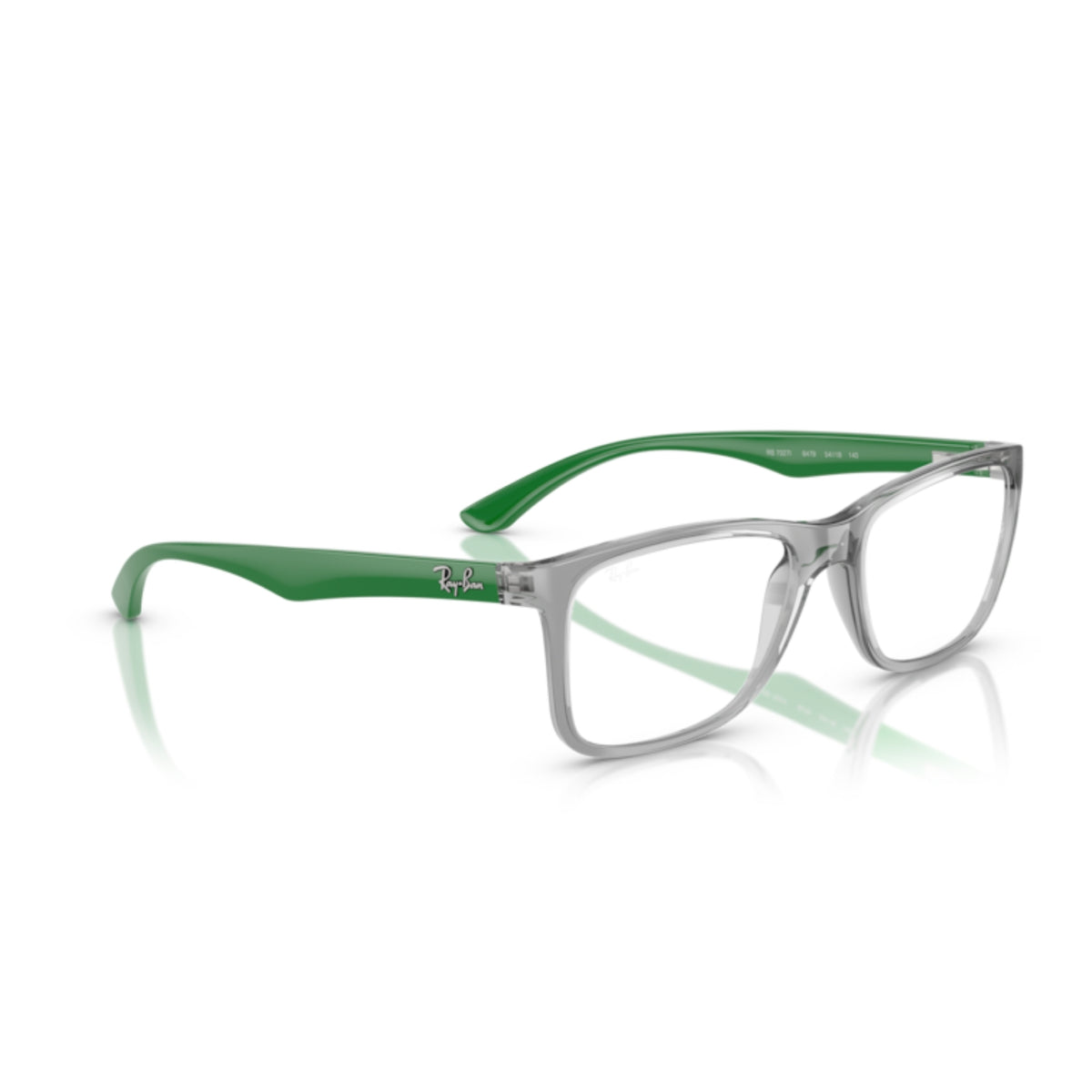Ray-Ban RX7027I transparent grey square eyeglasses, angled view