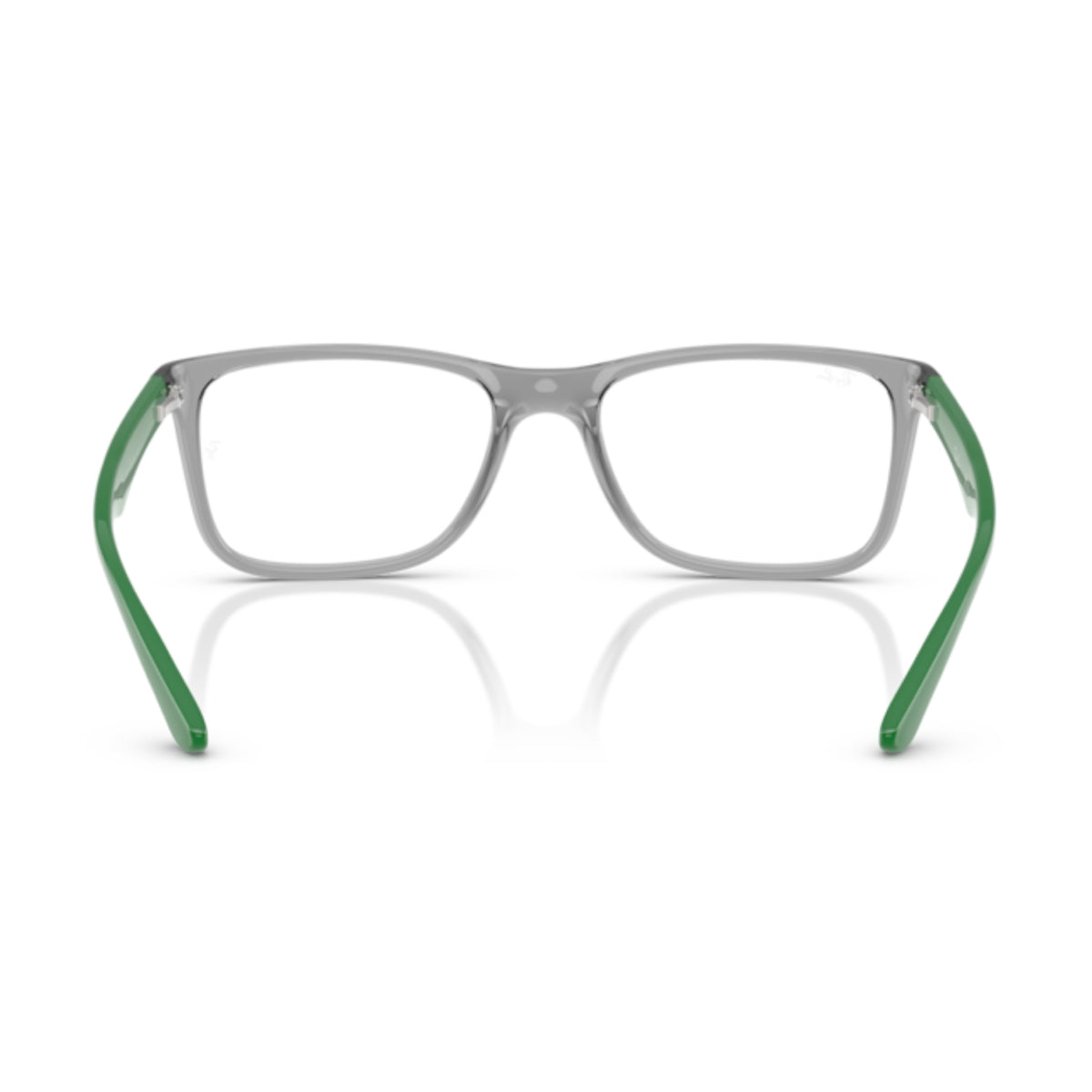 Ray-Ban RX7027I transparent grey square eyeglasses, back view of the frame and temples