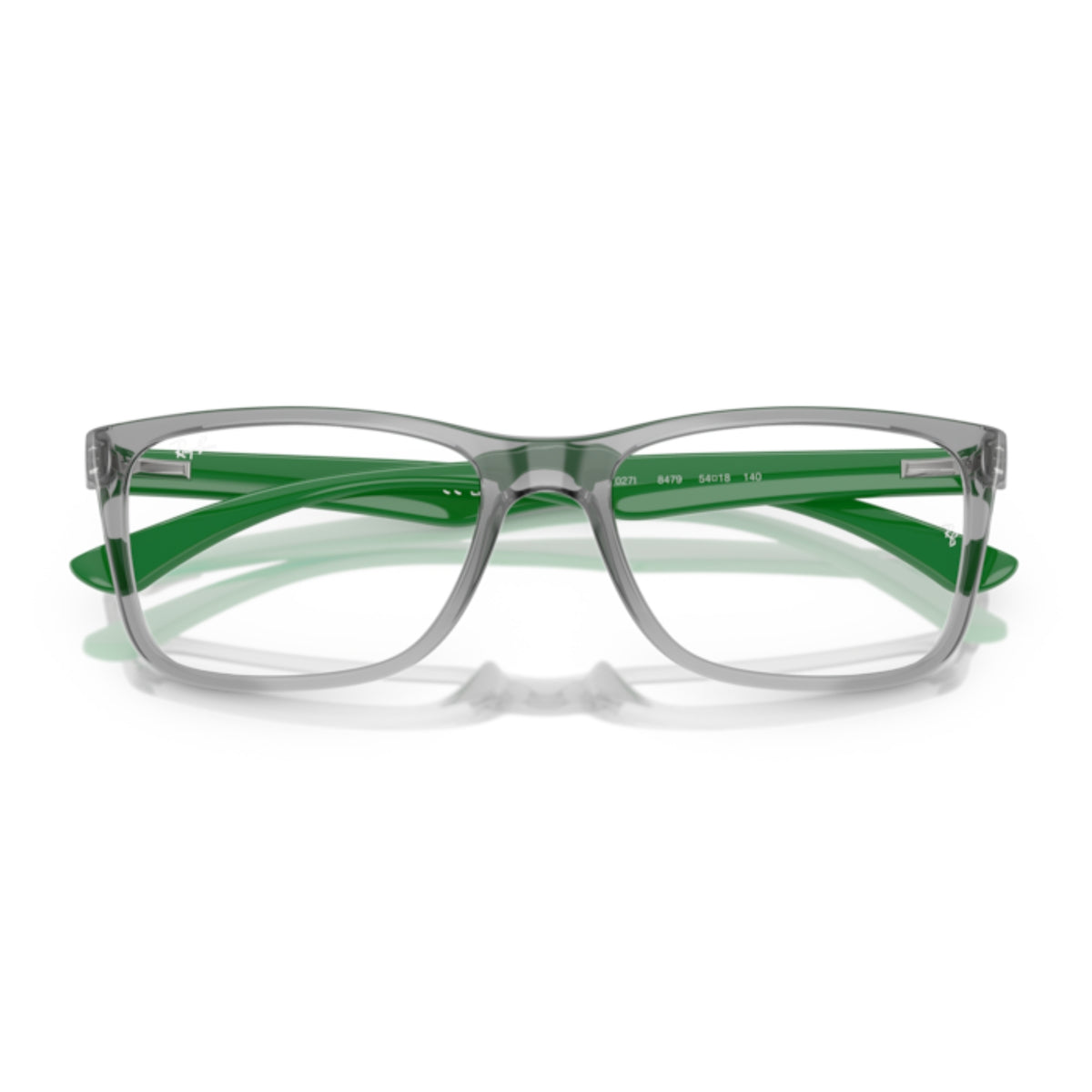 Ray-Ban RX7027I transparent grey square eyeglasses, front view with the temples folded