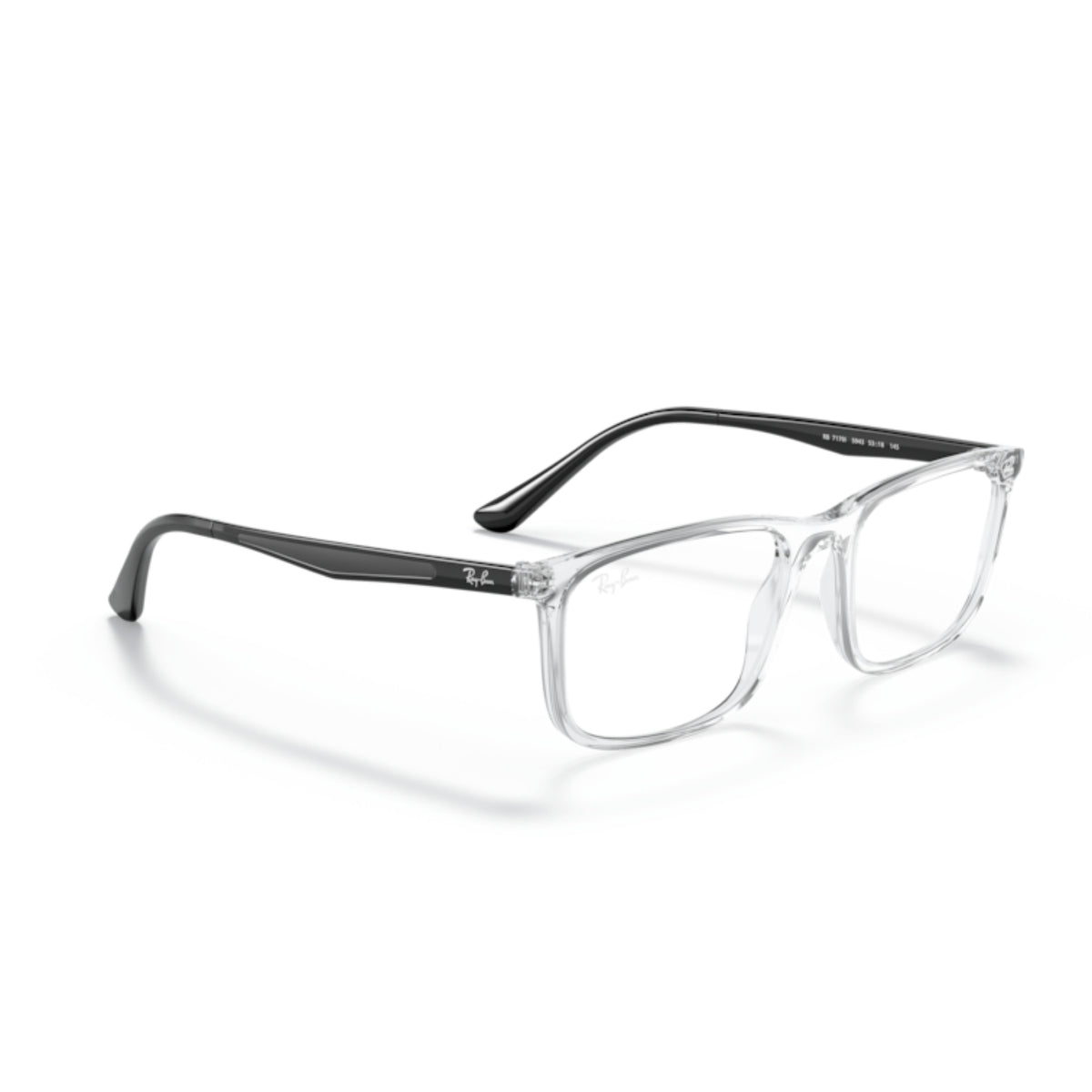 Ray-Ban RX7170I transparent rectangle eyeglasses, angled view
