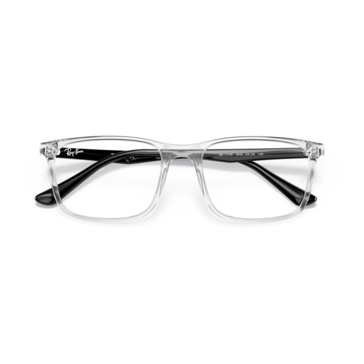 Ray-Ban RX7170I transparent rectangle eyeglasses, front view with the temples folded
