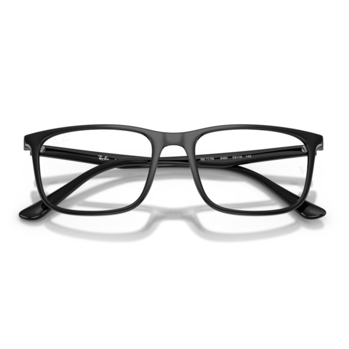 Ray-Ban RX7170I black rectangle eyeglasses, front view with the temples folded