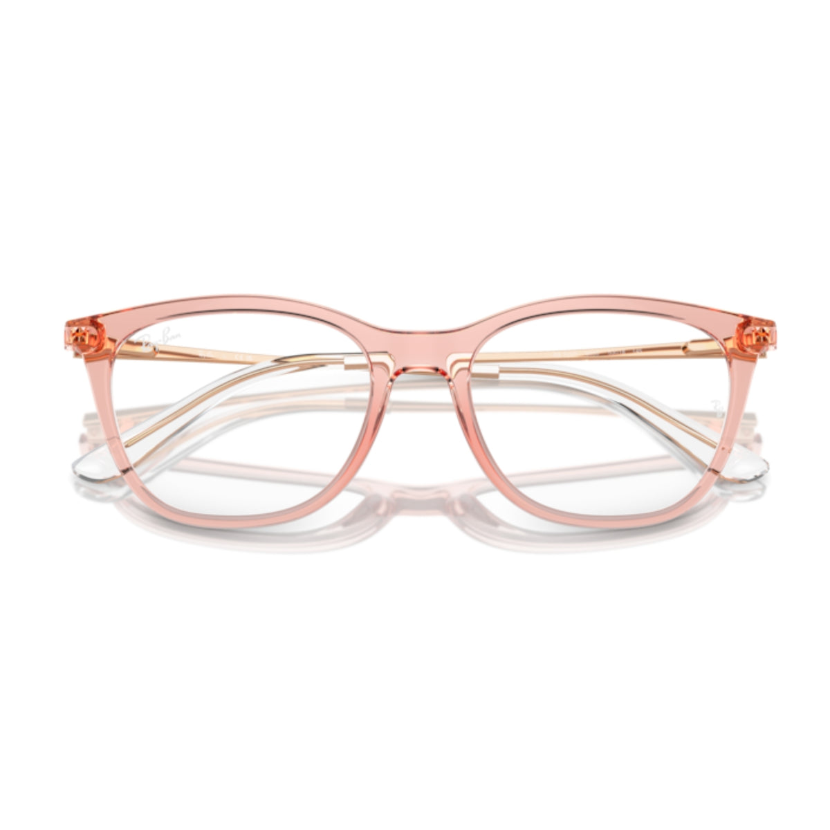 Ray-Ban RX7237I light brown square eyeglasses, front view with the temples folded