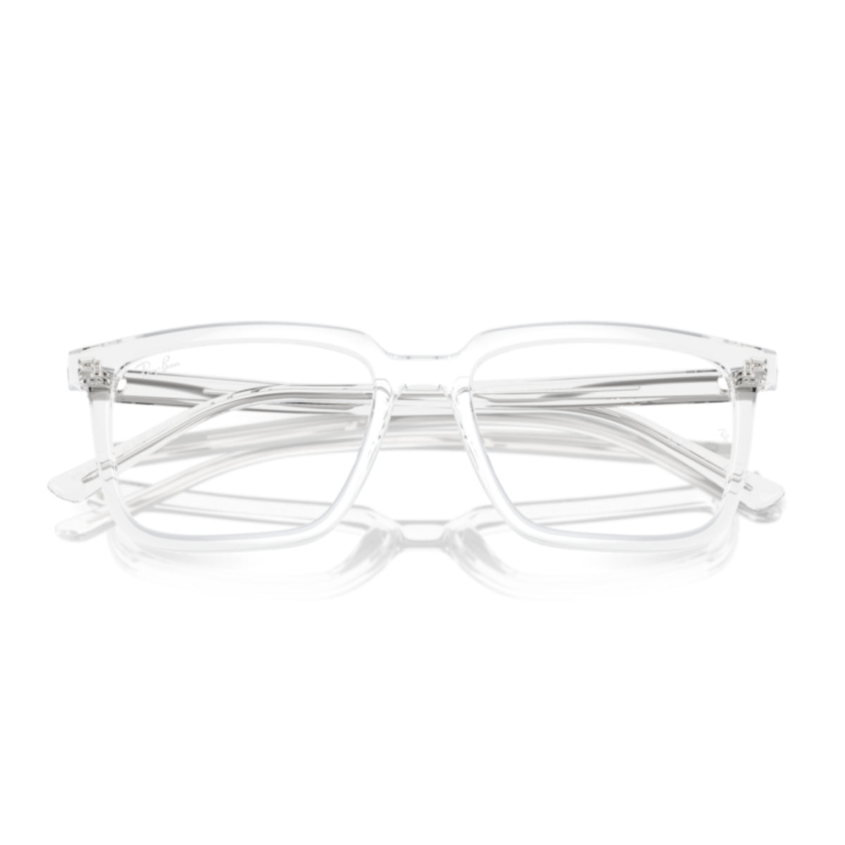Ray-Ban RX7239 transparent rectangle eyeglasses, front view with the temples folded