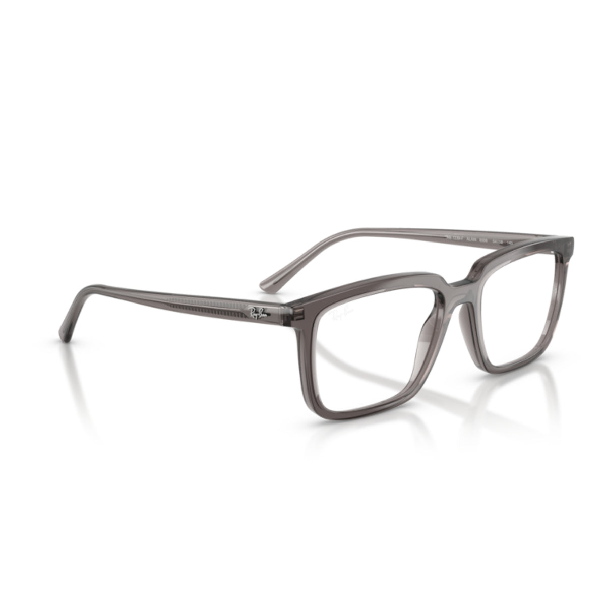 Ray-Ban RX7239 transparent grey rectangle eyeglasses, angled view
