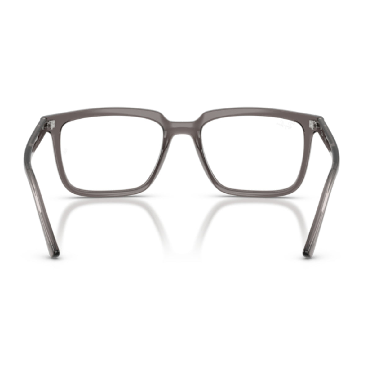 Ray-Ban RX7239 transparent grey rectangle eyeglasses, back view of the frame and temples