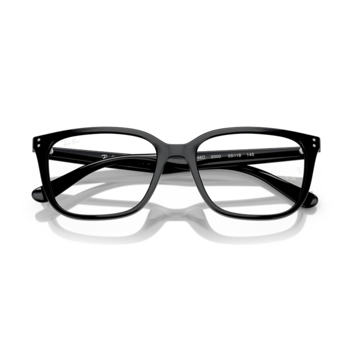 Ray-Ban RX7248D black square eyeglasses, front view with the temples folded