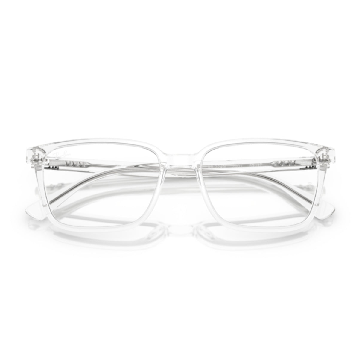 Ray-Ban RX7249I transparent rectangle eyeglasses, front view with the temples folded