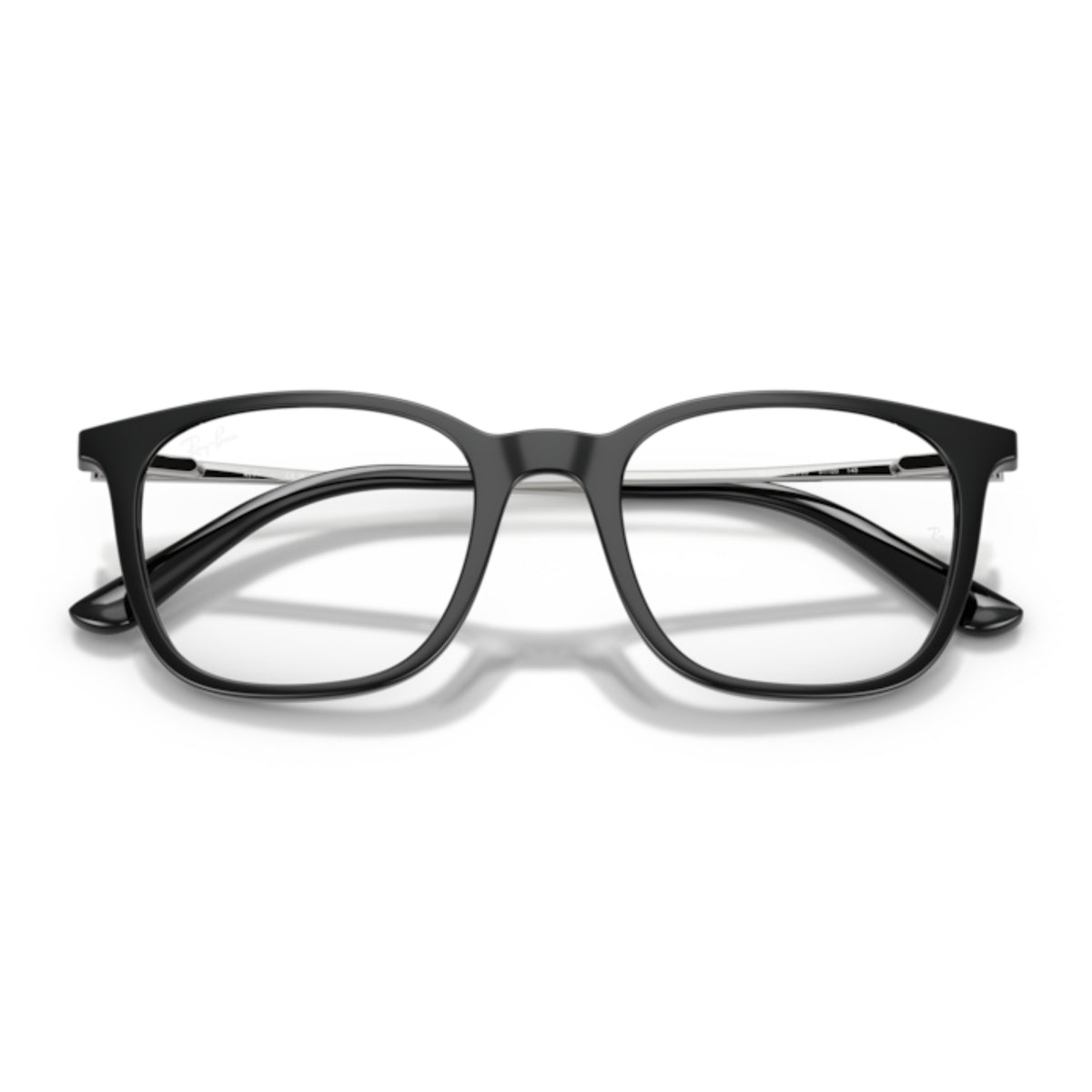 Ray-Ban RX7263I black square eyeglasses, front view with the temples folded