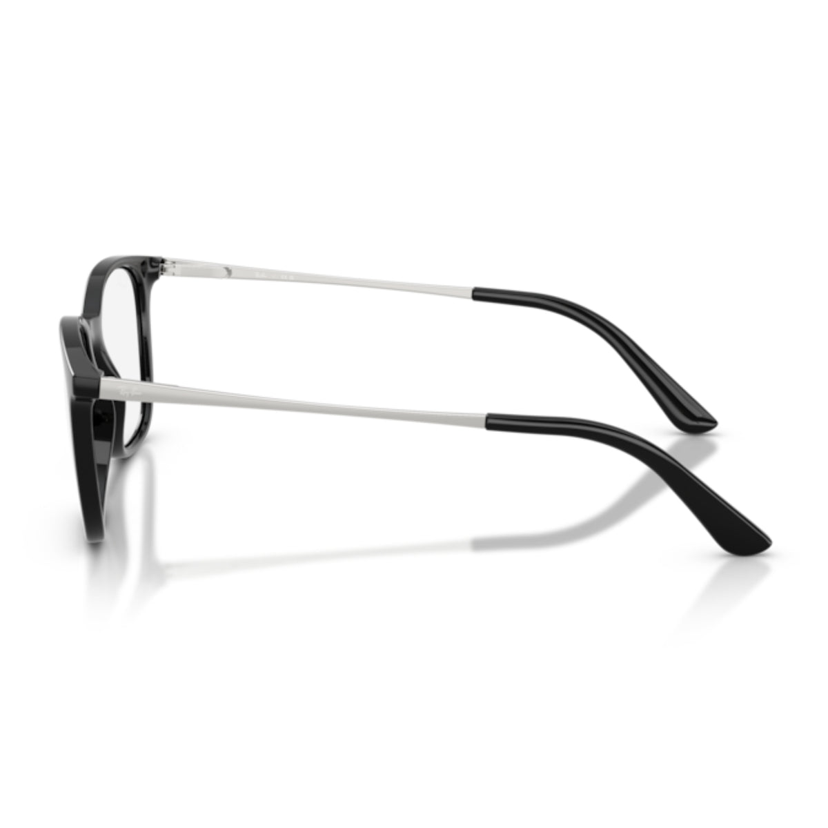 Ray-Ban RX7263I black square eyeglasses, side view of the silver temple