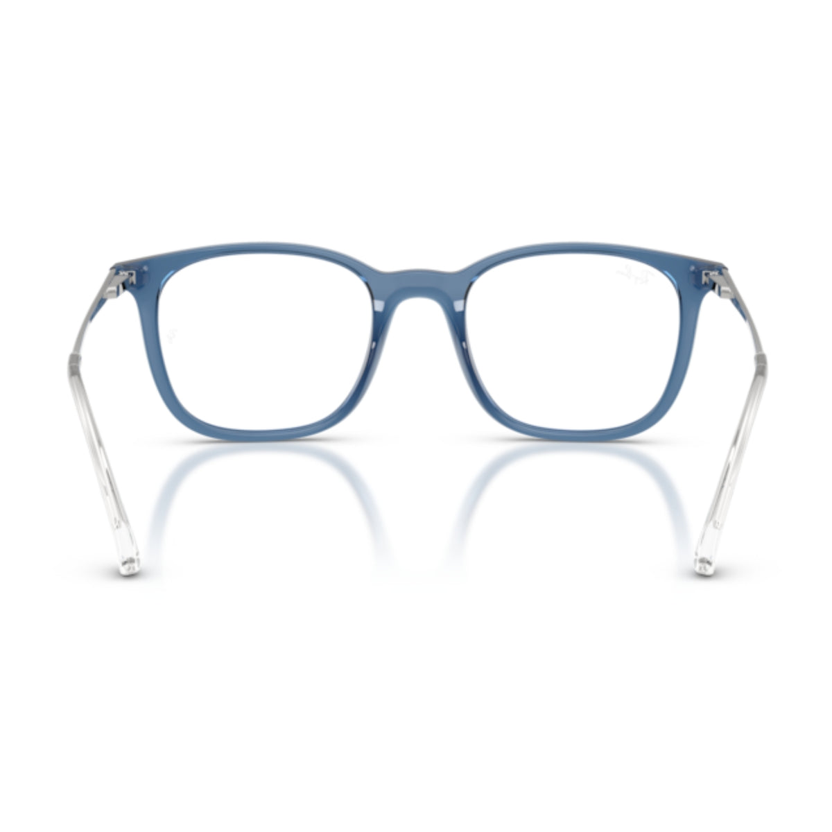 Ray-Ban RX7263I blue square eyeglasses, back view of the frame and temples