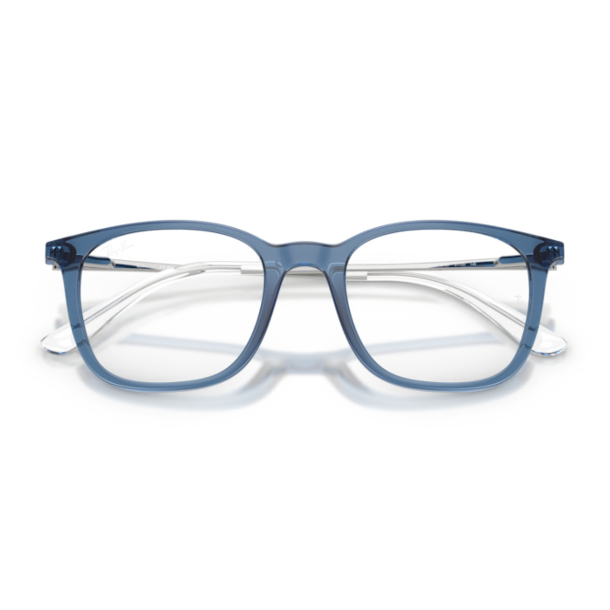 Ray-Ban RX7263I blue square eyeglasses, front view with the temples folded