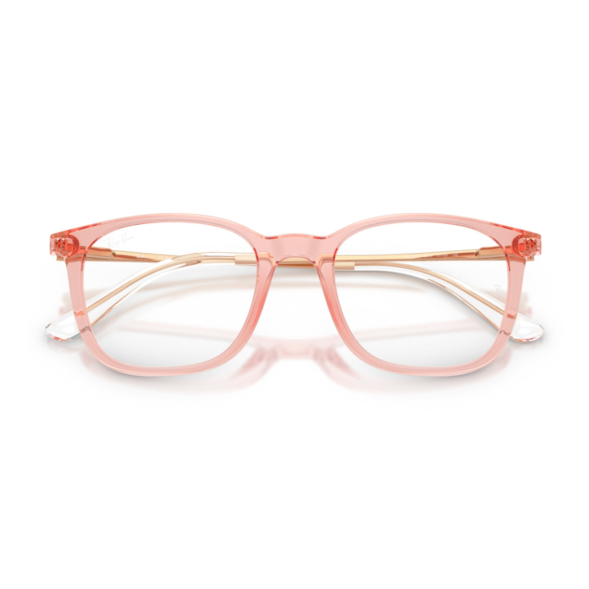 Ray-Ban RX7263I light brown square eyeglasses, front view with the temples folded