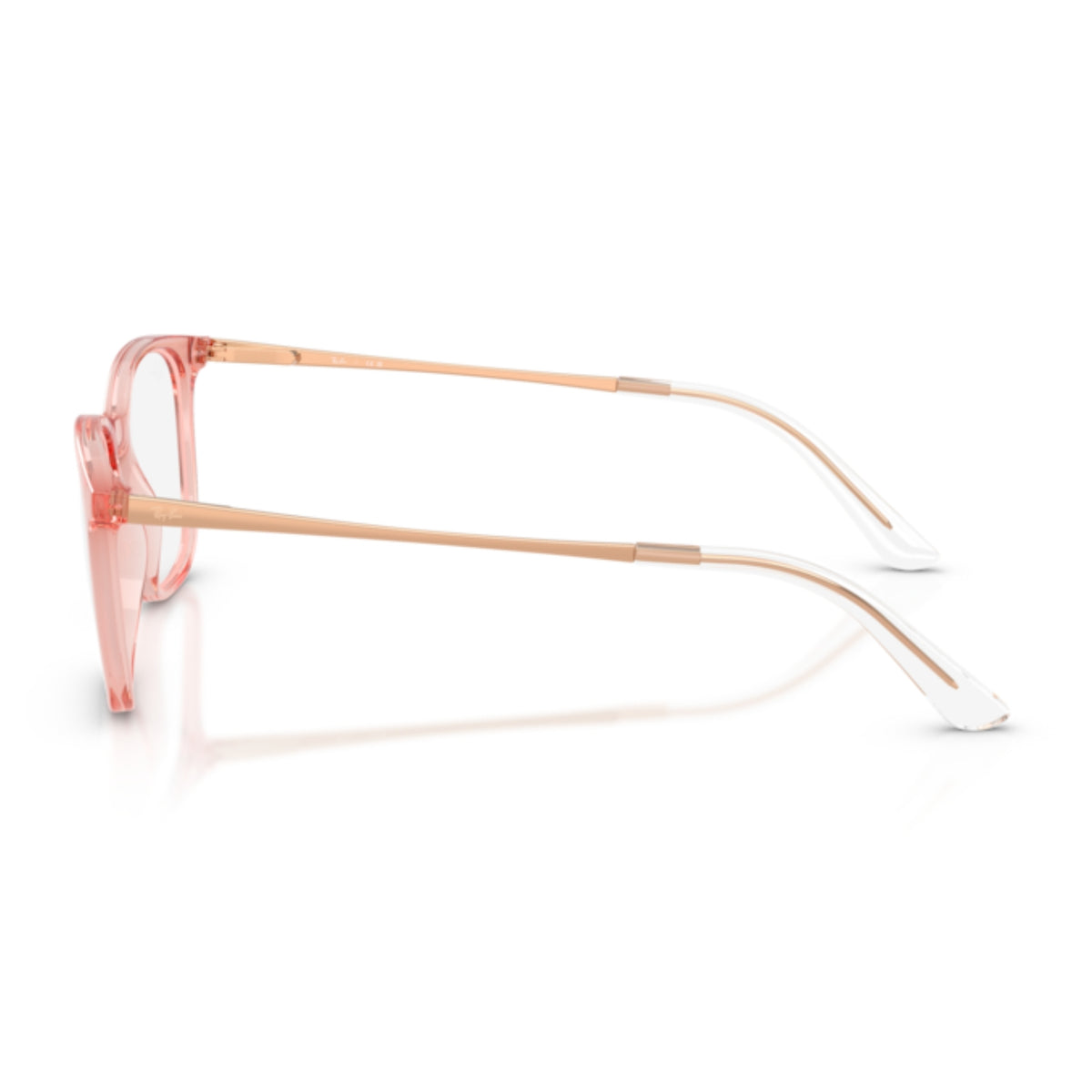 Ray-Ban RX7263I light brown square eyeglasses, side view of the rose gold temple
