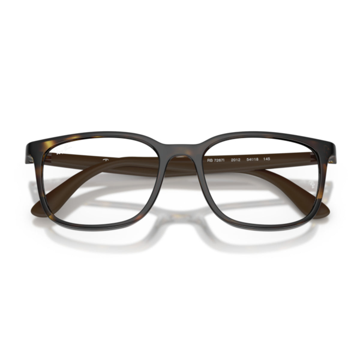 Ray-Ban RX7267I havana square eyeglasses, front view with the temples folded