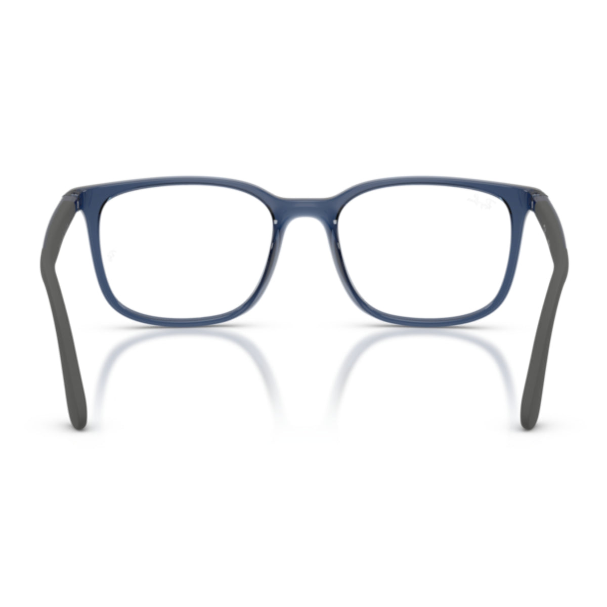 Ray-Ban RX7267I transparent blue square eyeglasses, back view of the frame and temples