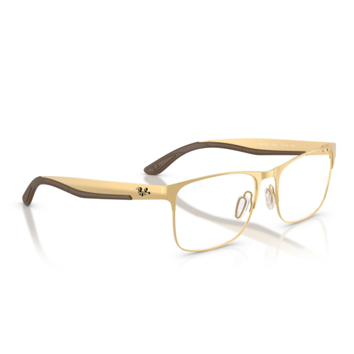 Ray-Ban RX7550 arista gold rectangle eyeglasses, angled view