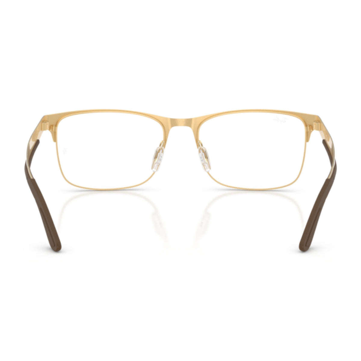 Ray-Ban RX7550 arista gold rectangle eyeglasses, back view of the frame and temples