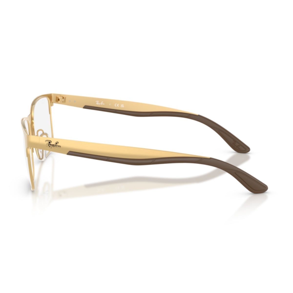 Ray-Ban RX7550 arista gold rectangle eyeglasses, side view of the temple